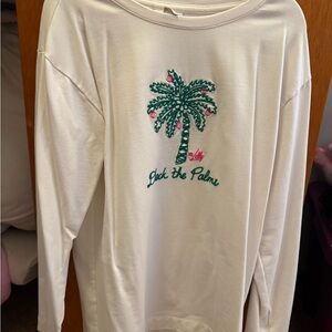 Lilly Pulitzer Cream Crewneck with Green and Pink Palm